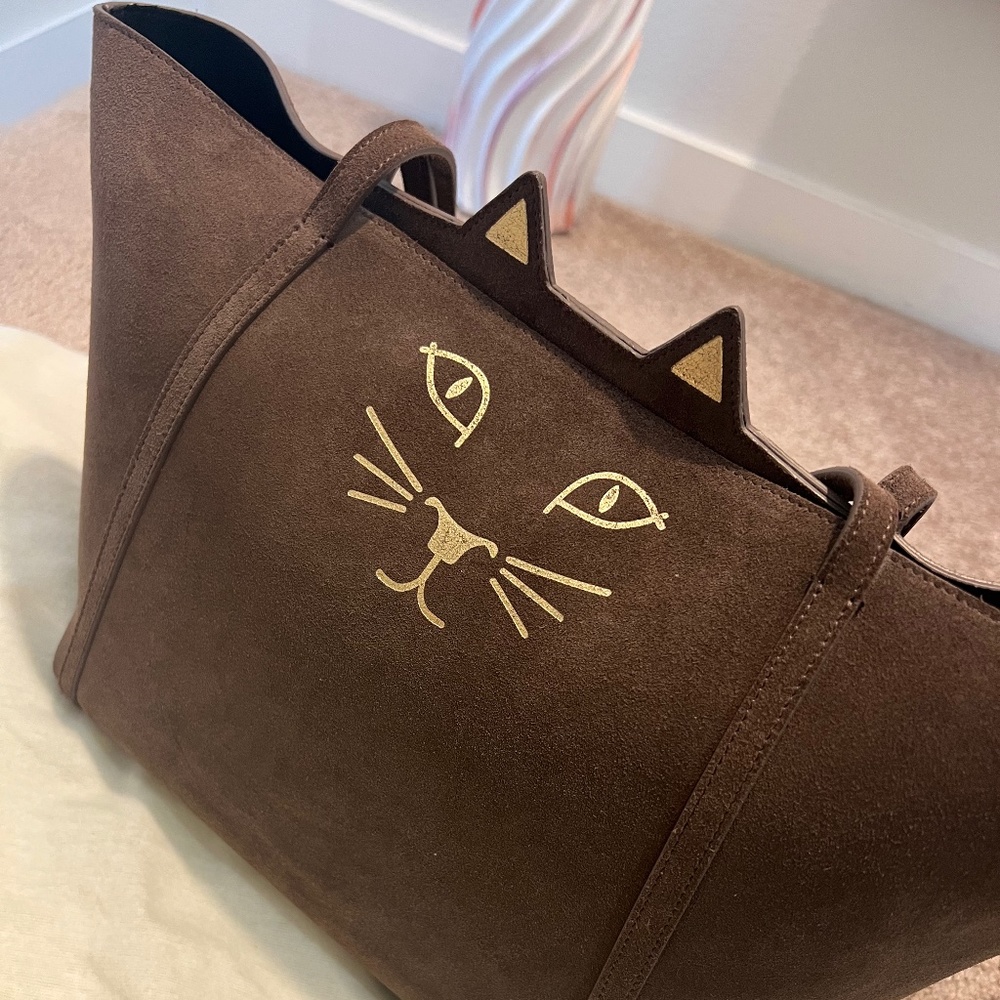 Charlotte Olympia Cat Tote Brown Suede leather